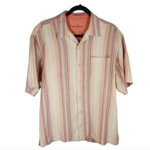 Tommy Bahama Silk Button Up Shirt Medium Pastel Stripes